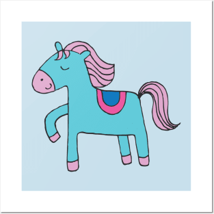 Happy Pony - sky blue and pink by Cecca Designs Posters and Art